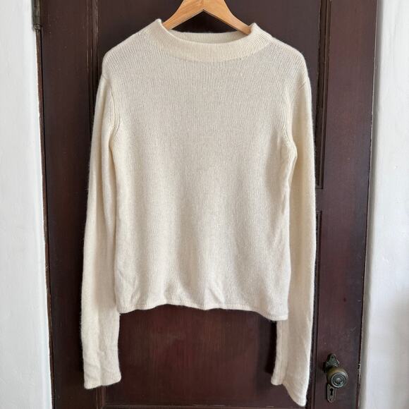 LPA | Cream Merino Wool and Raccoon Mock neck Slim fit Sweater | Large - Picture 1 of 5